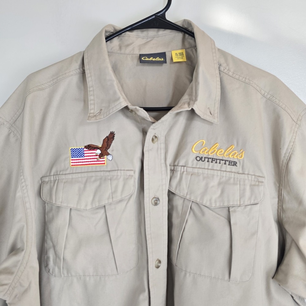 Cabela's Shirt Men's‎ XL Logo Employee Button Down Workwear British Tan Flag.C02 - Picture 5 of 12